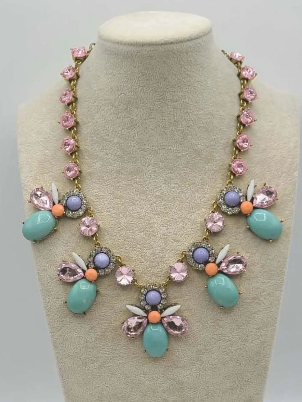 Large Chunky Blue Pink Gold Crystal Necklace